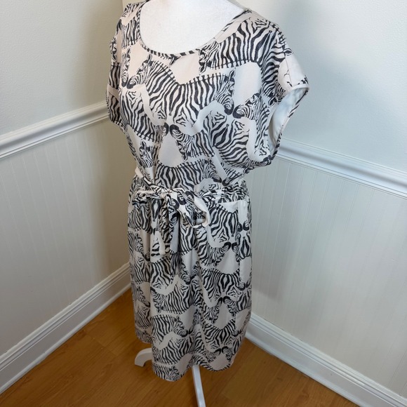 The Limited Zebra Print Belted Midi Dress Black Cream Animal Print Women Size L - Picture 7 of 11
